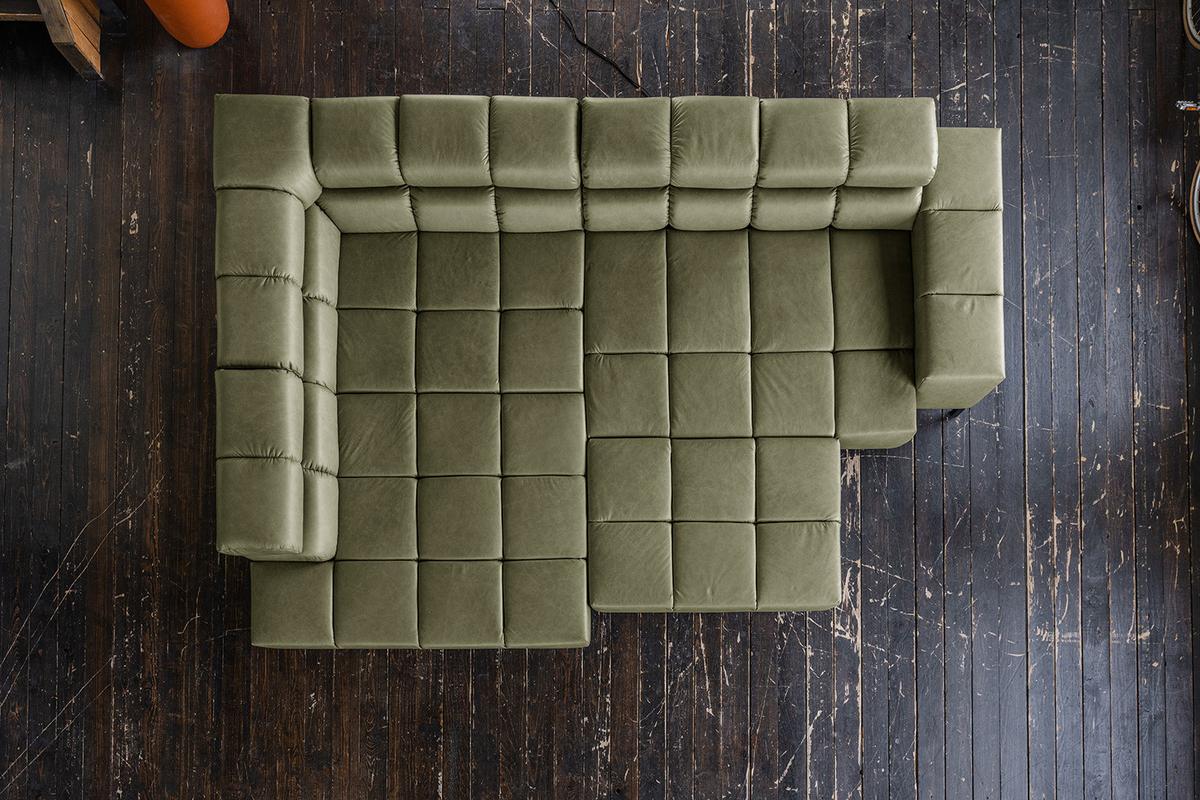 ECKSOFA NELSON Grün Leder Relaxfunktion - Schwarz/Olivgrün, Leder/Metall (321/216cm) - KAWOLA