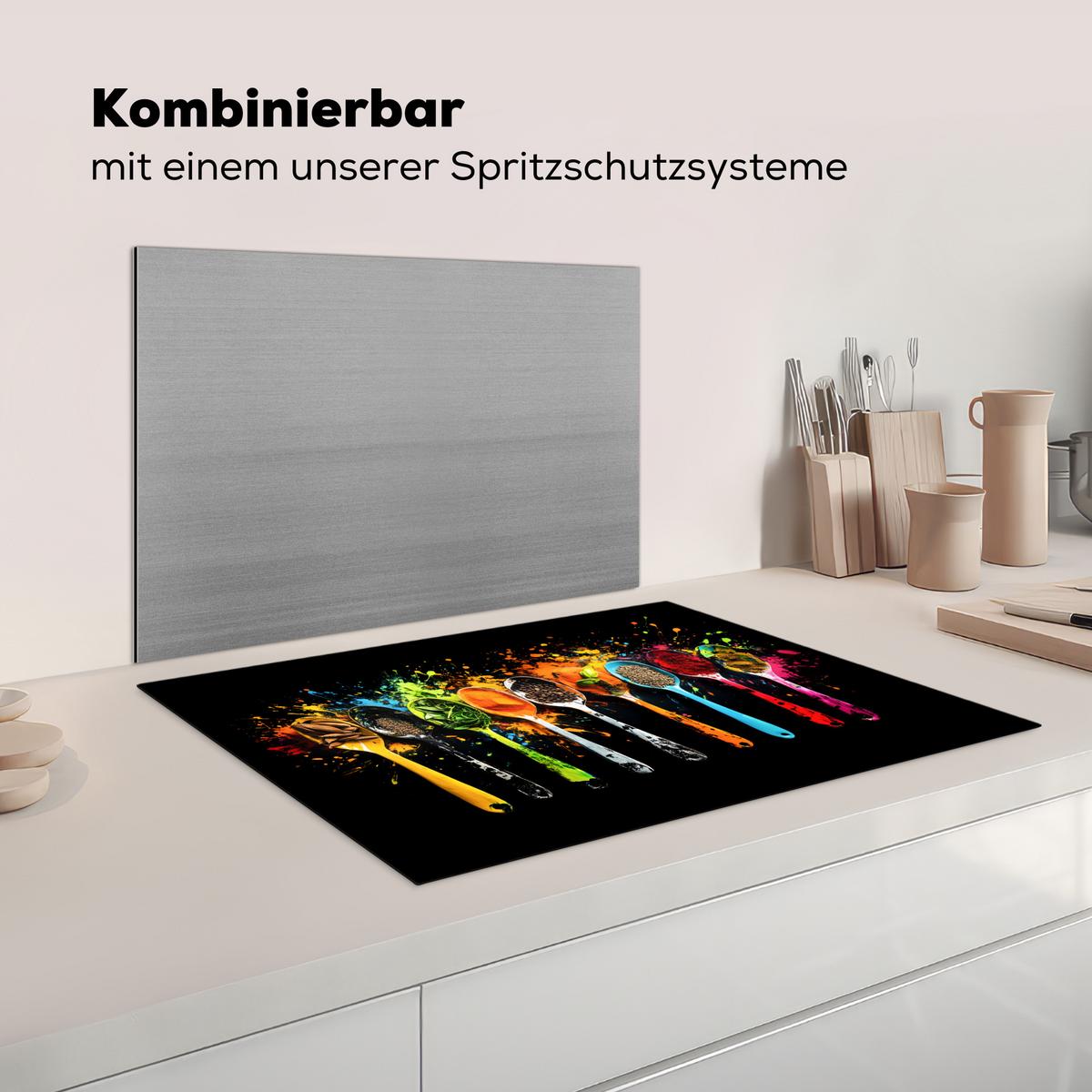 HERDABDECKPLATTE Löffel - Gewürze - Modern - Graffiti - Farbe - Farbenfroh Herdabdeckung Induktionsfeld 75x52 cm - Multicolor, Kunststoff (75/52/0.2cm) - MuchoWow