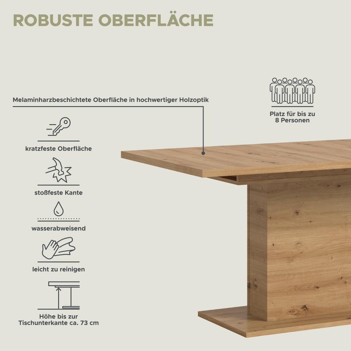ESSTISCH Eiche Artisan, Küchentisch ausziehbar 150 - 190 cm - Eiche Artisan, Holzwerkstoff/Metall (150/90/76cm) - Inn.Furn
