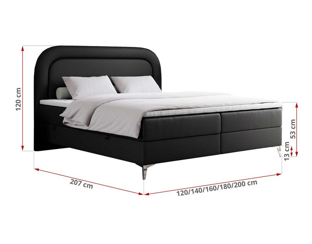 BOXBETT EIRA 180/200 Schwarz Kunstleder - H4 - Silberfarben/Schwarz, Holz/Textil (180/200cm) - MKS