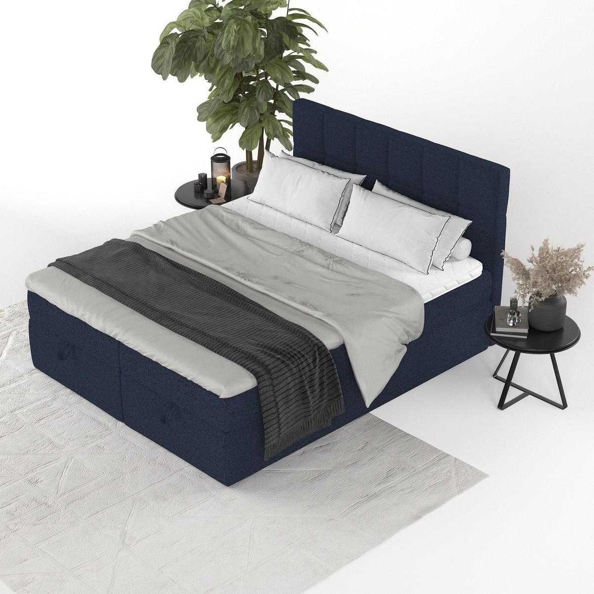 BOXBETT Savio 180/200 cm Marineblau im Riva Stoff - Schwarz/Dunkelblau, Holz/Holzwerkstoff (180/200cm) - AltaBeds