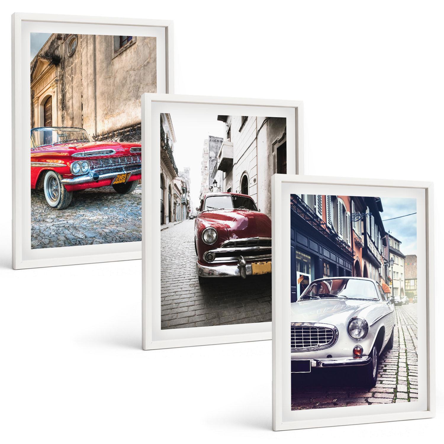 BILDER SET 3er Set - 40x60 cm Weißer Rahmen - Oldtimer in Städten - Weiß, Kunststoff (40/60cm) - TULUP