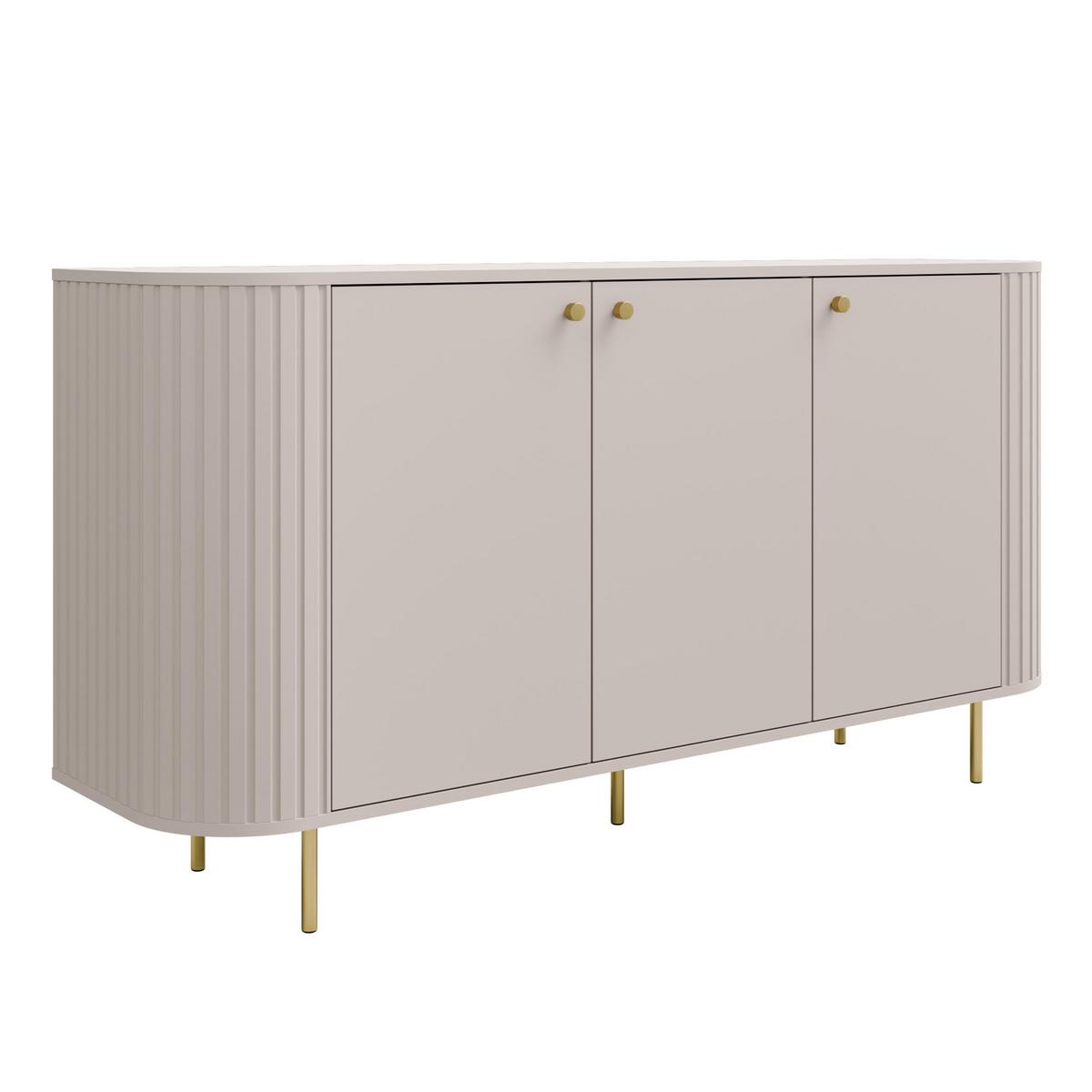 SIDEBOARD Halay Beige, 3 Türen Moderne Rillenstruktur 164,6 cm mit, runden Kanten - Beige/Goldfarben, Holzwerkstoff/Metall (164.6/85.4/42.4cm) - AX Living