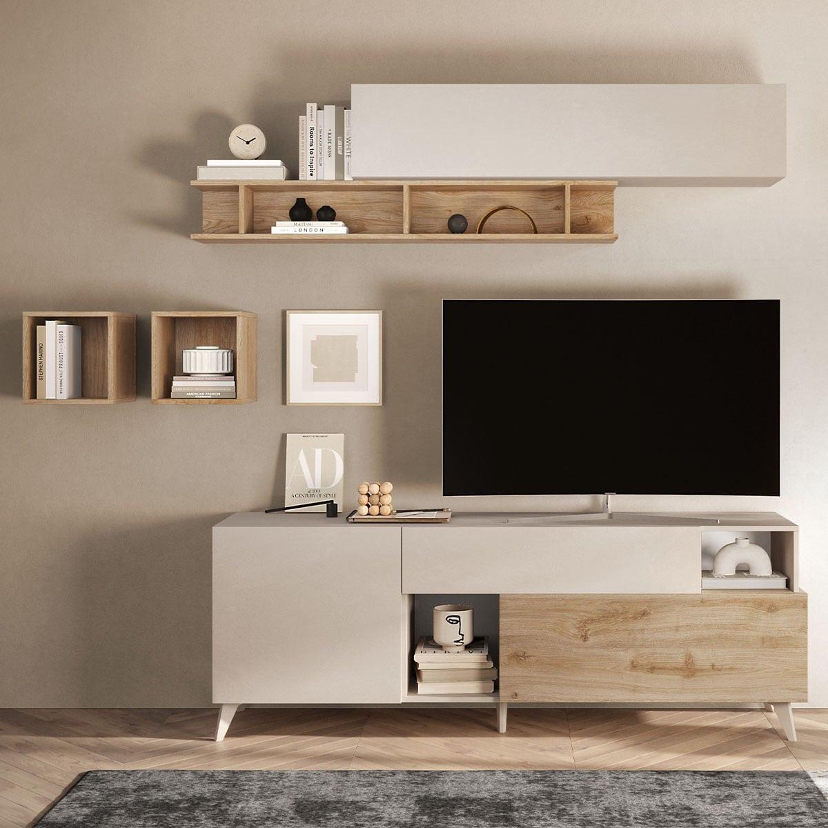 TV-MÖBEL mit 2 Türen, 1 Schublade und 2 Nischen - Mala - 181/43/67 cm - Beige, Holzwerkstoff (43/67/43cm) - Calicosy