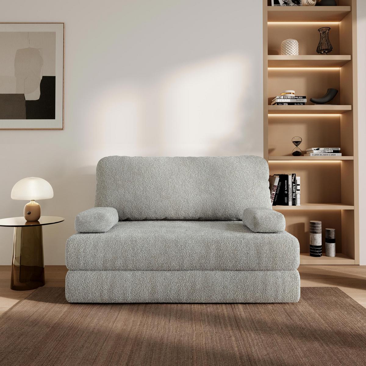 BETTSOFA KESTE aus Schaumstoff Bucle-Stoff Hellgrau Schlaffunktion - Hellgrau, Textil (140/86/60cm) - MASSENO