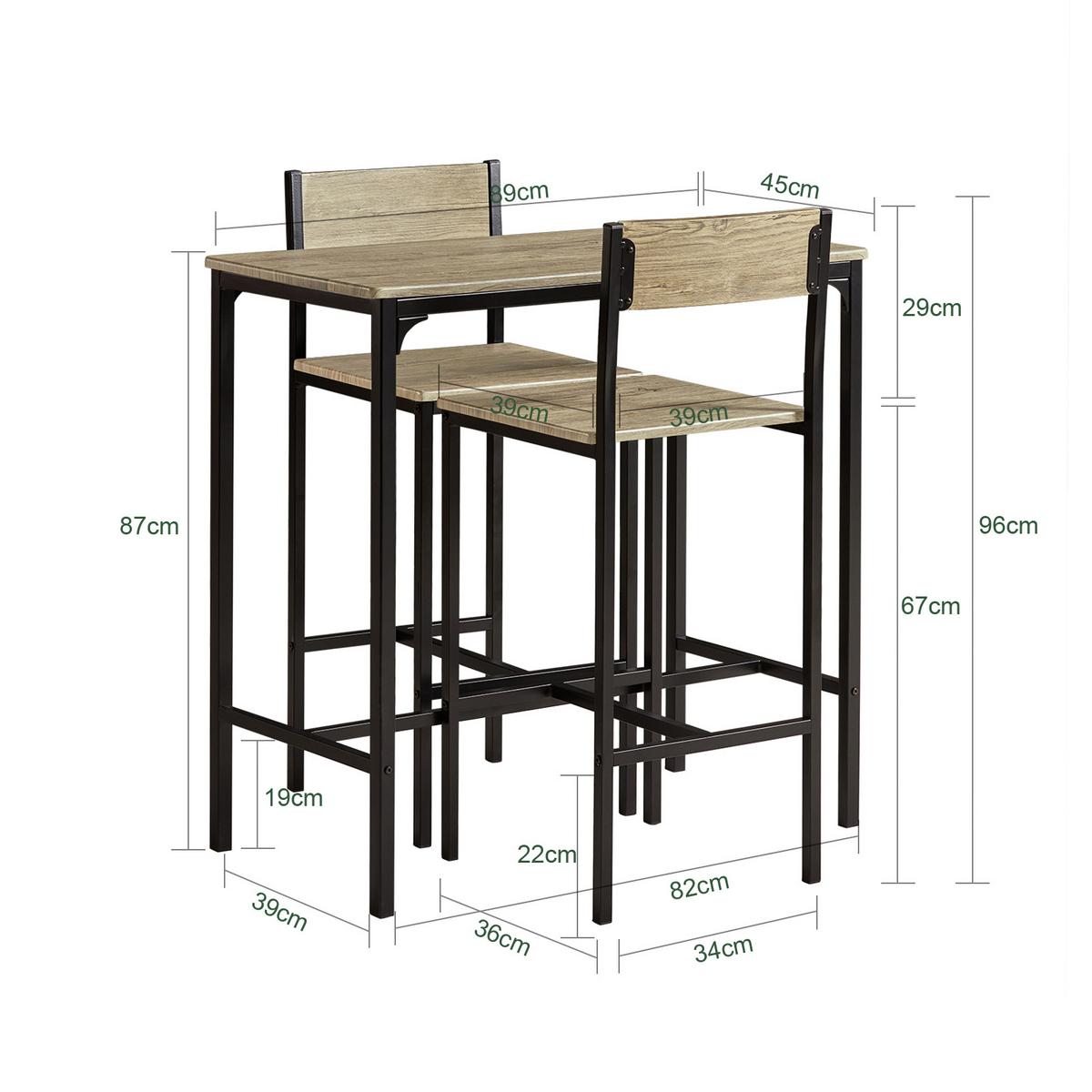 BARTISCH + 2 x BARSTÜHLE - Naturfarben, Holzwerkstoff (89/87/45cm) - SoBuy