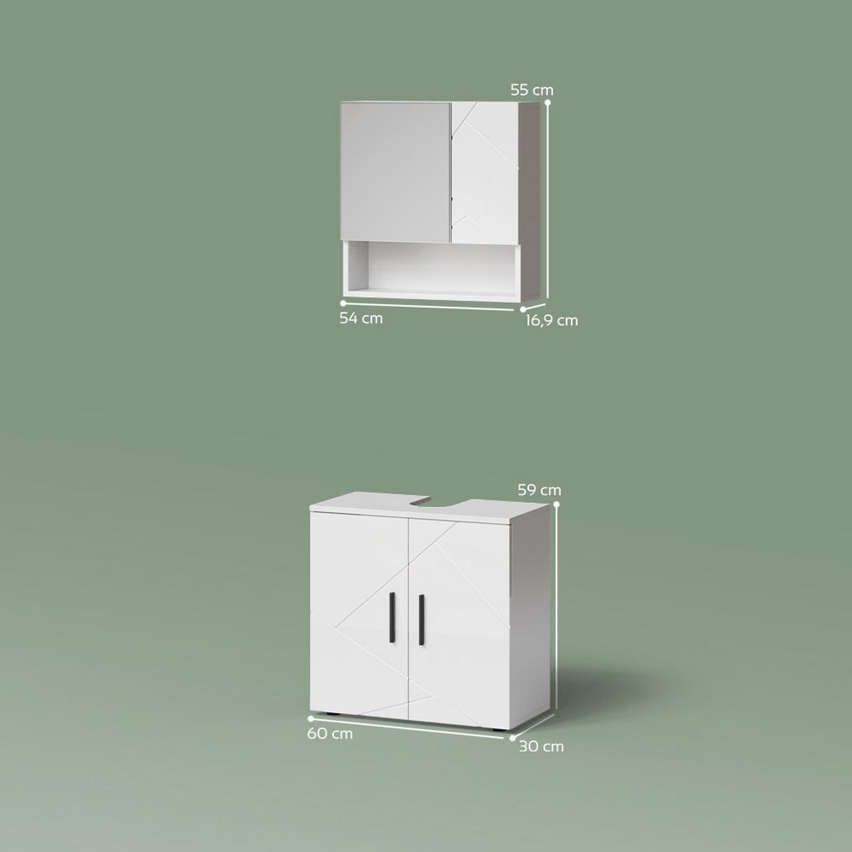 BADMÖBEL-SET Ronco Weiß Hochglanz 2 Teile, Unterschrank 60 cm - Weiß Hochglanz, Holzwerkstoff (60/81/30cm) - Livinity®