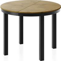 ESSTISCH Corin Schwarz runder ausziehbarer, Lancelot Eiche 100-176/100/76 cm - Eichefarben/Schwarz, Holzwerkstoff/Metall (100/176/76cm) - WFL GROUP