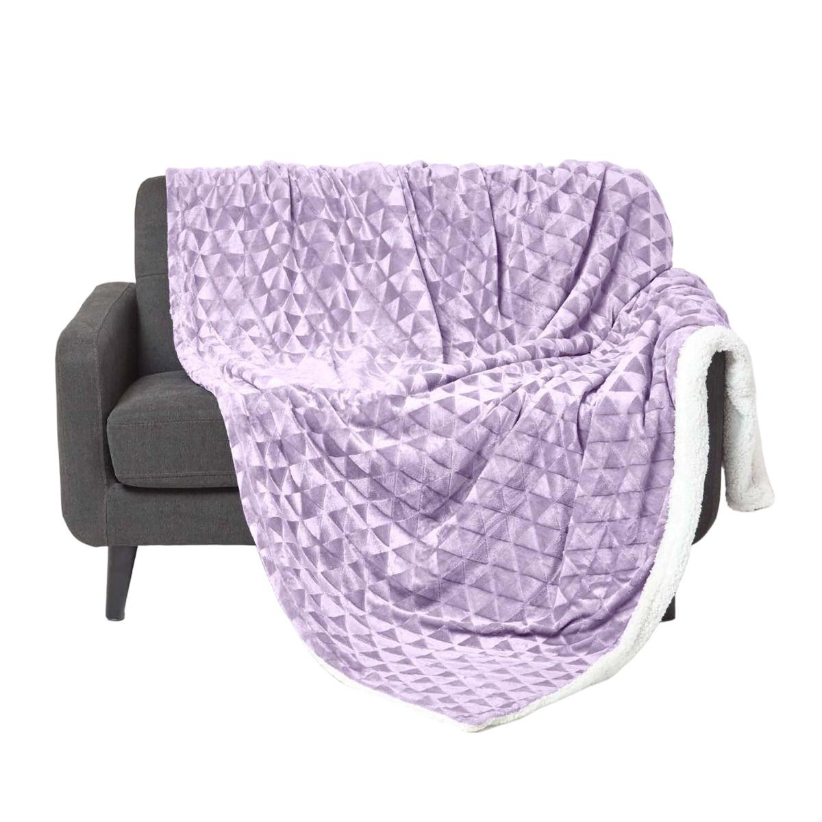 KUSCHELDECKE Sherpa 160/200 cm, Samtdecke mit Dreieckmuster - Lila, Textil (160/200cm) - Homescapes