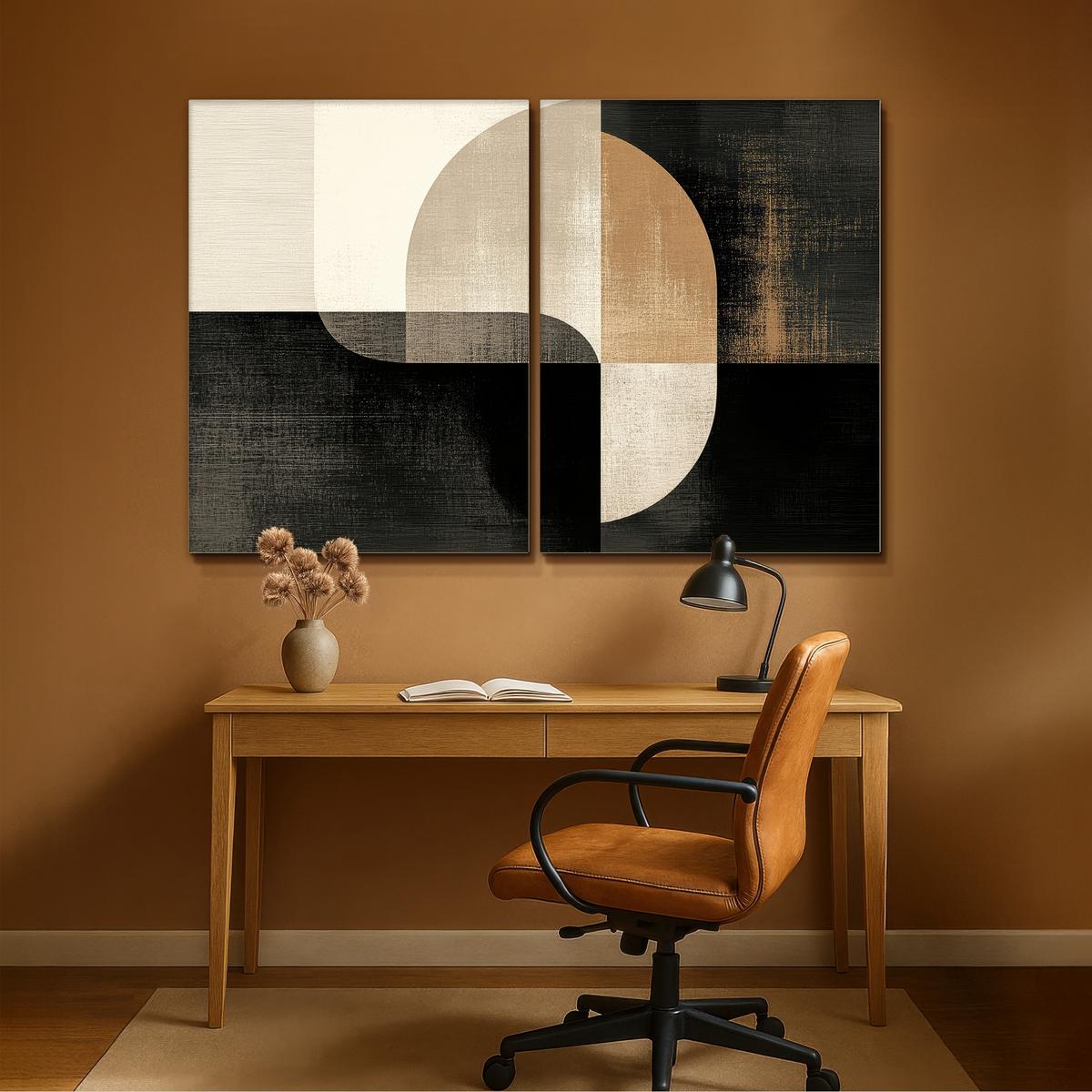 LEINWANDBILD 2er Set Formen - Abstrakt - Gold 180x120 cm - Schwarz, Textil (180/120cm) - MuchoWow