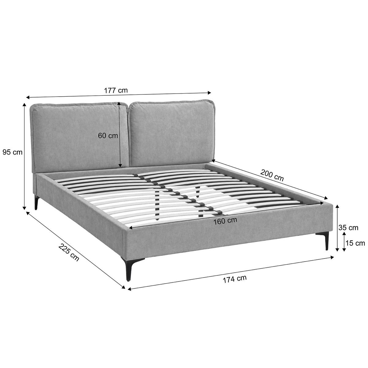 POLSTERBETT Sombra, Doppelbett 160x200 cm ohne Matratze, Chenille-Stoff, Dunkelgrau - Dunkelgrau, Metall (160/200cm) - Beautysofa