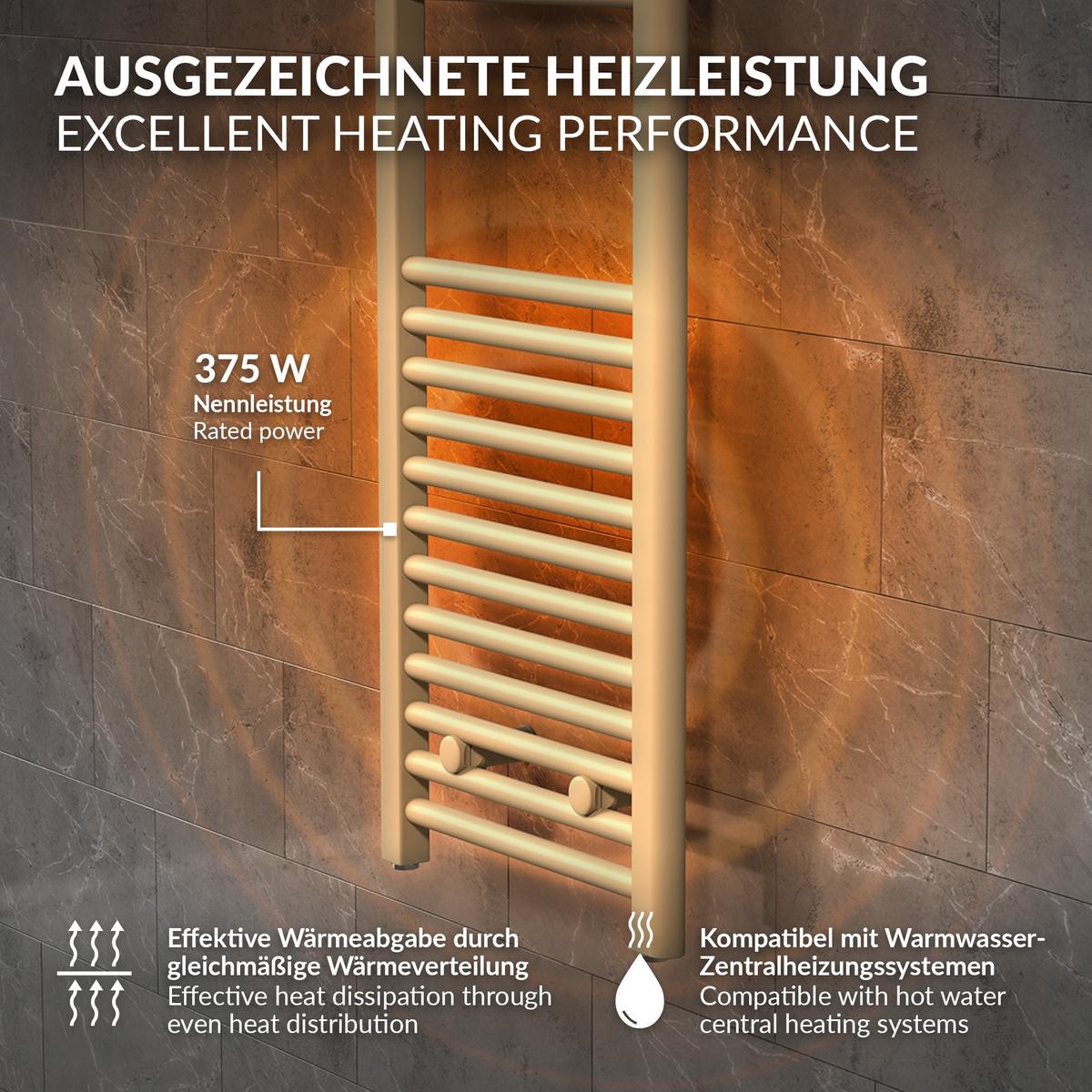 HANDTUCHHEIZKÖRPER 400 x 1200 mm Beige Badheizkörper gerade mit Seitenanschluss - Beige, Metall (40/120/3cm) - LuxeBath