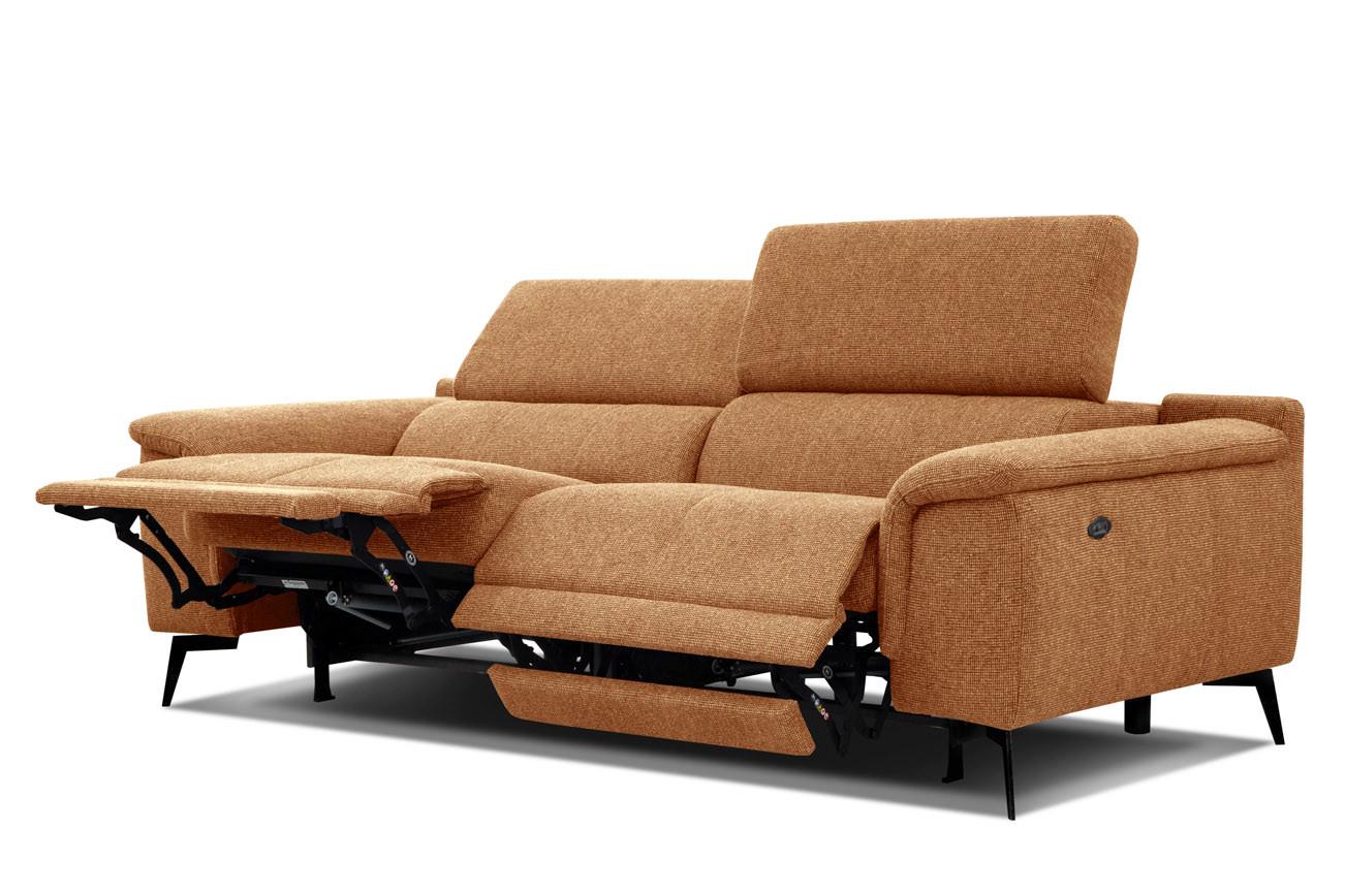 RELAXSOFA FIERO 3-Sitzer mit 2 Relaxfunktionen, orange - Schwarz/Orange, Holzwerkstoff/Textil (212/82/103cm) - Wozimo