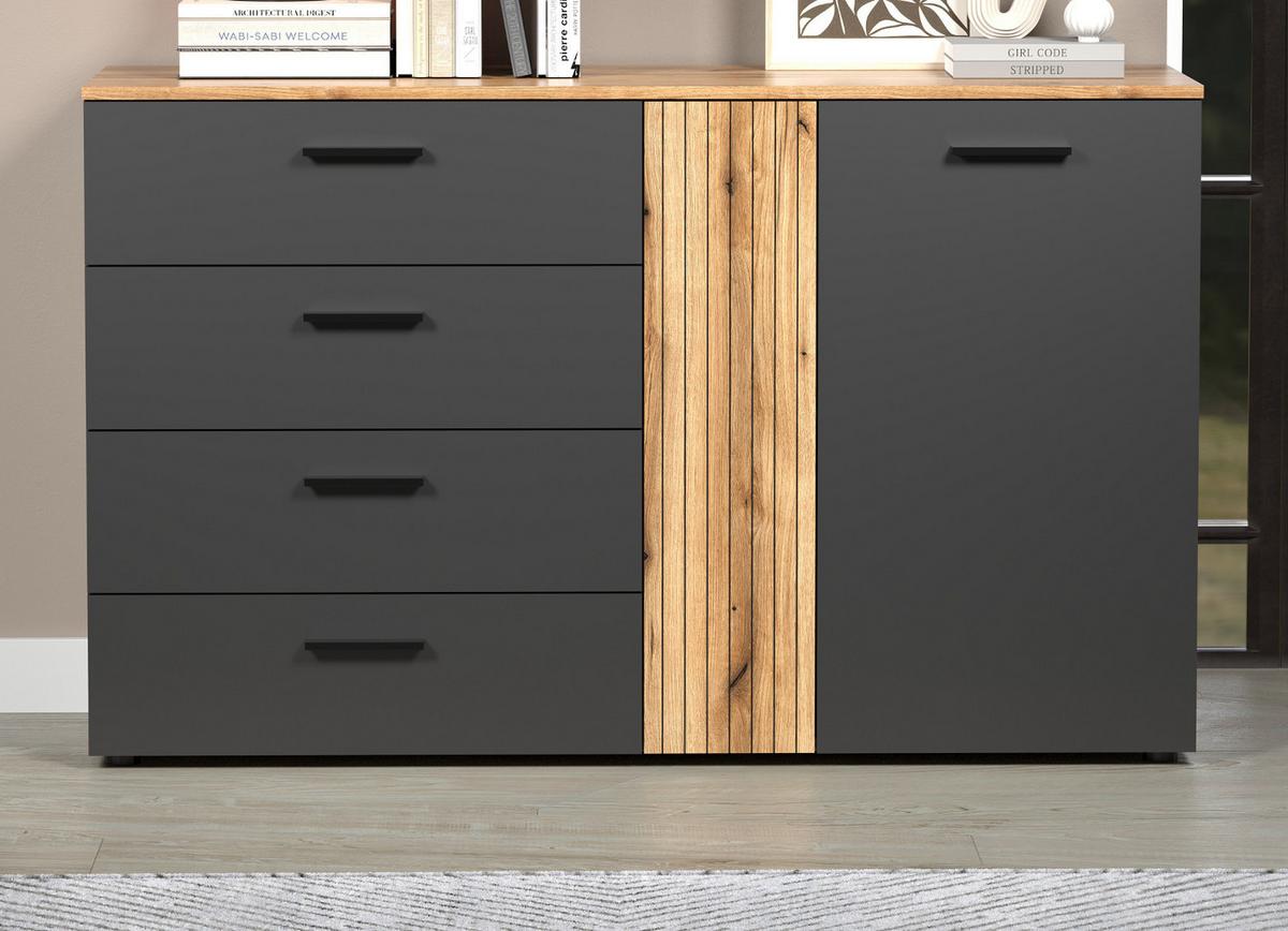 SIDEBOARD grau, Evoke Eiche 139 cm, Kommode mit viel Stauraum - Eichefarben/Anthrazit, Holzwerkstoff/Kunststoff (139/86/38cm) - Top.Furn