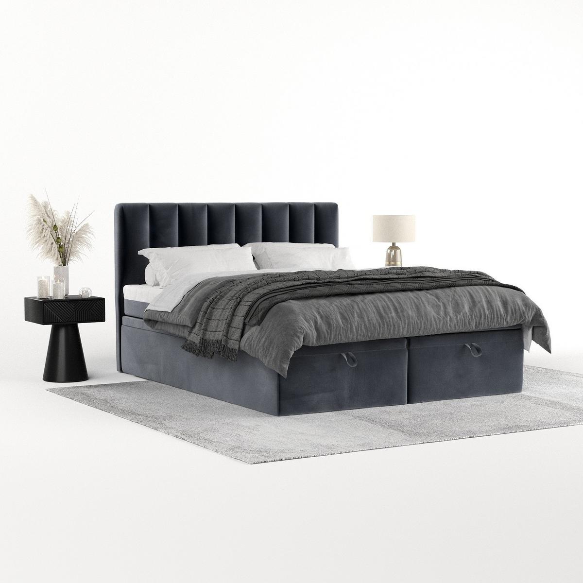 BOXBETT Lume 140/200 cm Dunkelgrau im Kronos Stoff - Dunkelgrau/Schwarz, Holz/Holzwerkstoff (140/200cm) - AltaBeds