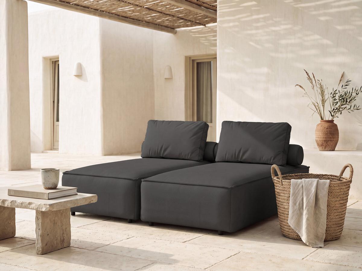 GARTENLIEGE Lorento 2er-Set Outdoor Polster-Doppellliege, Dunkelgrau Kunstleder 184/73/195 cm - Dunkelgrau, Textil (92/73/195cm) - WFL GROUP