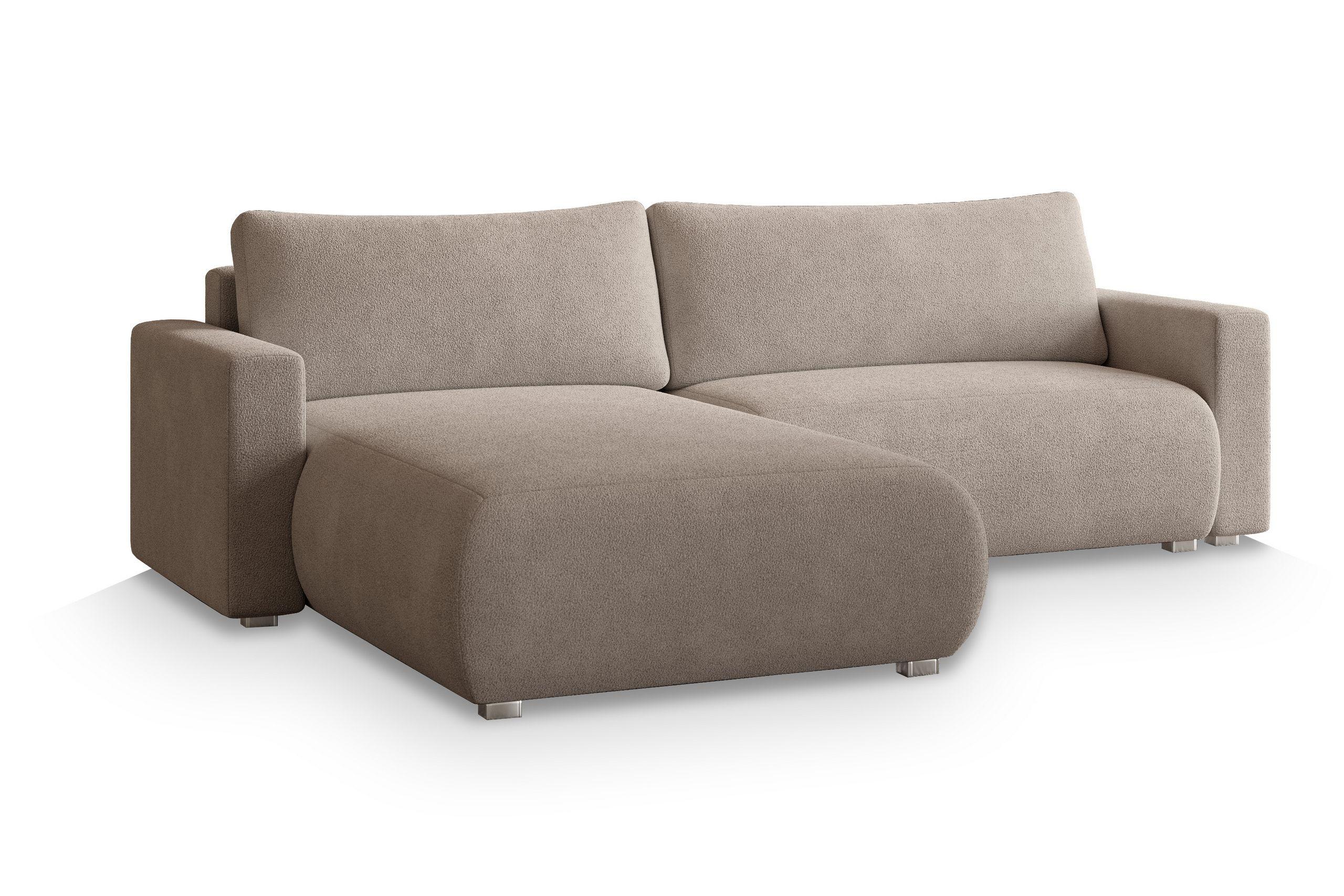 ECKSOFA TURIN N Beige Bucle-Stoff mit Schlaffunktion - Beige/Grau, Holz/Kunststoff (265/183cm) - MASSENO