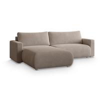 ECKSOFA TURIN N Beige Bucle-Stoff mit Schlaffunktion - Beige/Grau, Holz/Kunststoff (265/183cm) - MASSENO