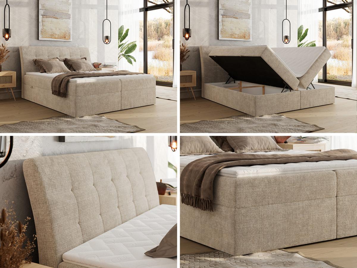 BOXBETT DAGOS 180/200 - Beige Schenille grob gewebt - H4 - Topper T25 - Beige, Textil (180/200cm) - MKS