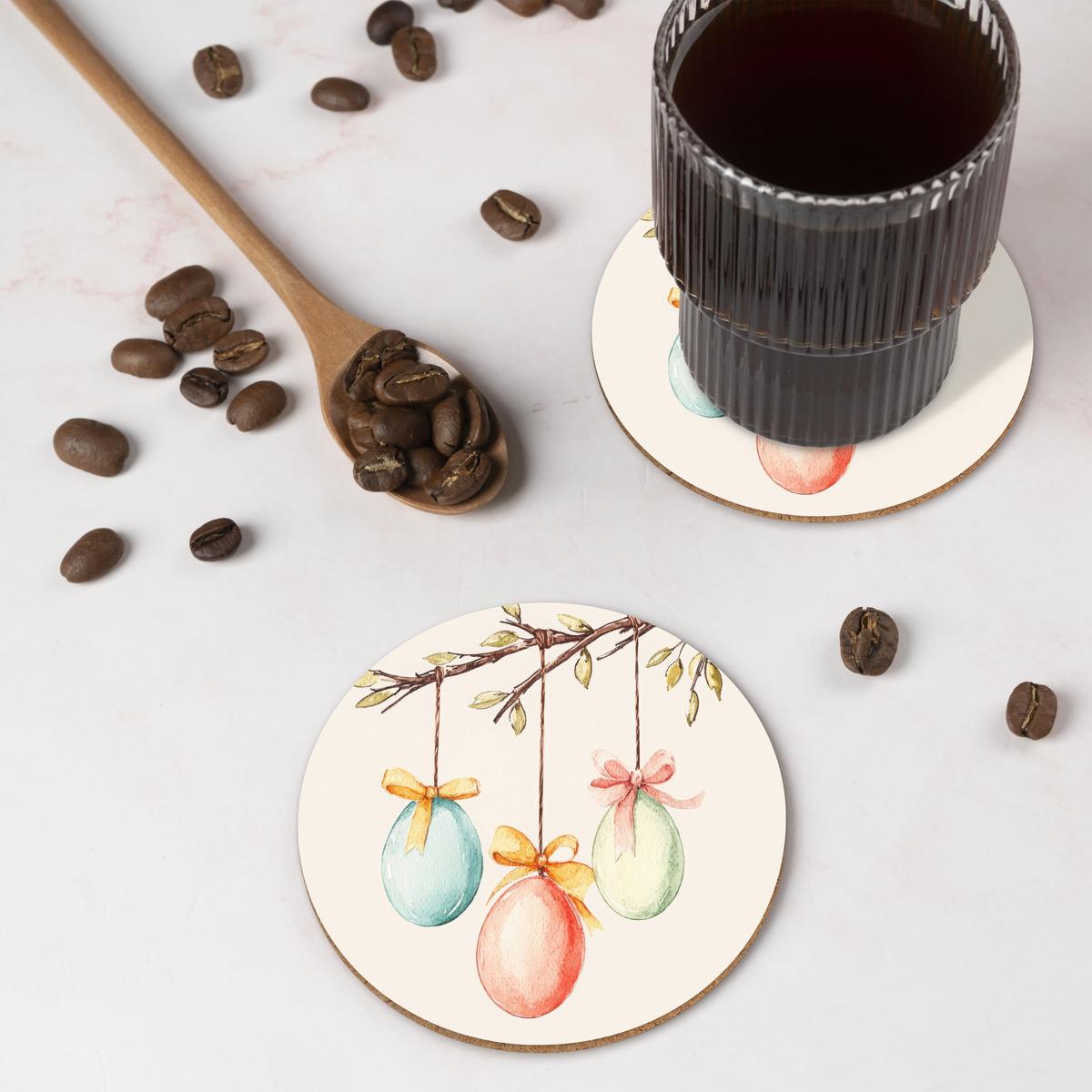 GLASUNTERSETZER Osterkuchen - Schleife - Eier Tischset für Gläser 10x10 cm - Creme, Naturmaterialien (10/0.2cm) - MuchoWow