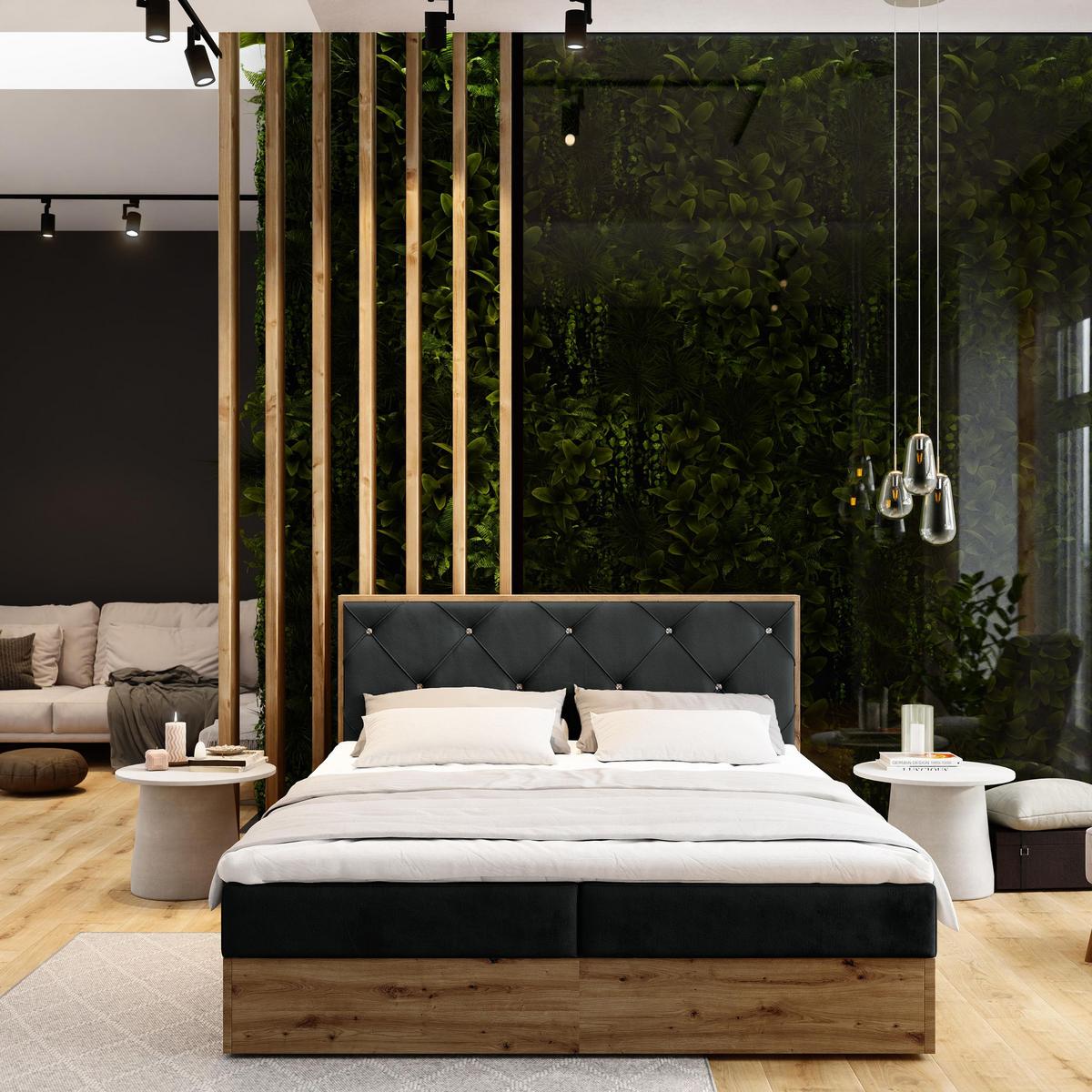 BOXBETT FOSCO 160x200 cm mit Matratze und Topper - Schwarz - Schwarz, Holz (160/200cm) - MASSENO