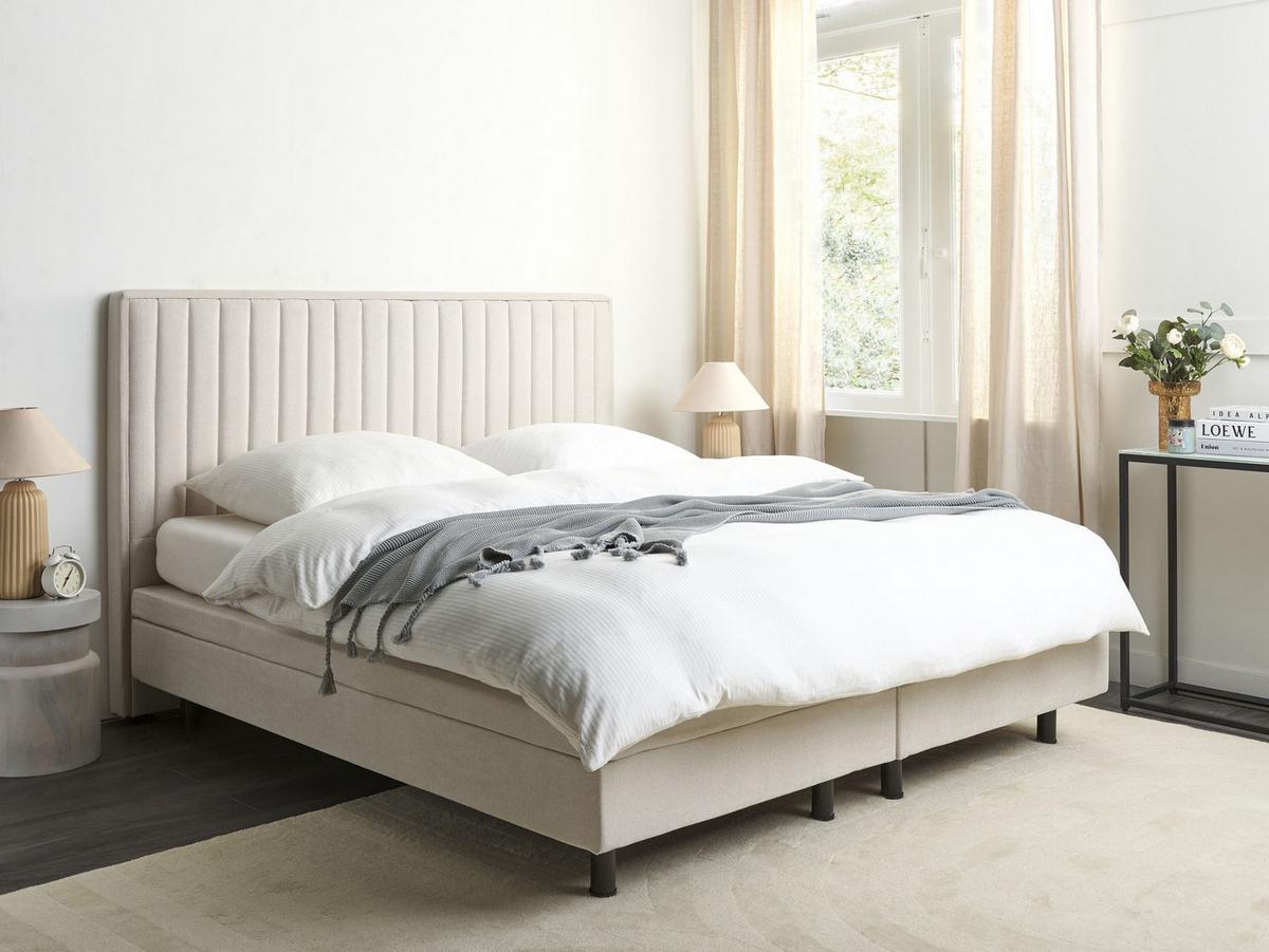 BETT verstellbar 180/200 cm Stoff Hellbeige Castellan - Beige, Textil (180/200cm) - Beliani