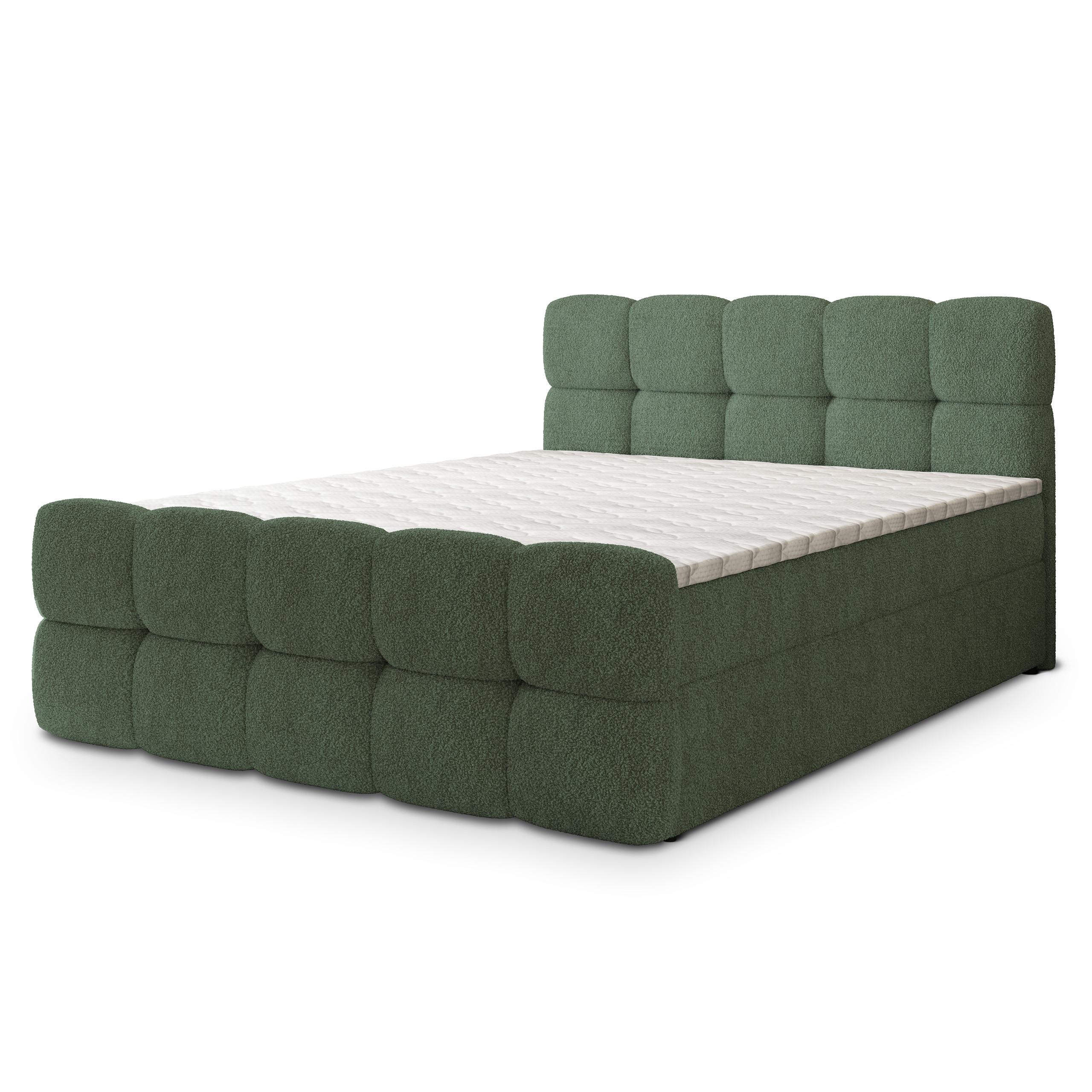 BOXBETT BRUME 180x200 cm mit Matratze und Topper, H2+H3 - Grün - Grün, Holz (180/200cm) - MASSENO
