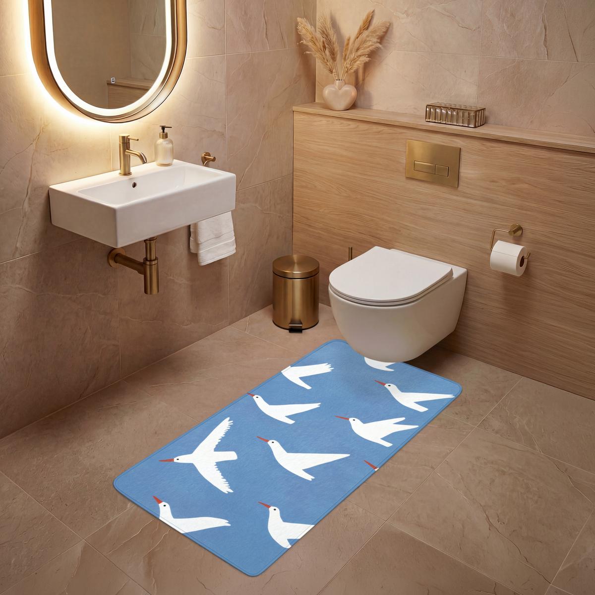 WC-VORLEGER Vögel - Weiß - Muster Toilettenvorleger 60x120 cm - Blau, Textil (60/1cm) - OnlyWow