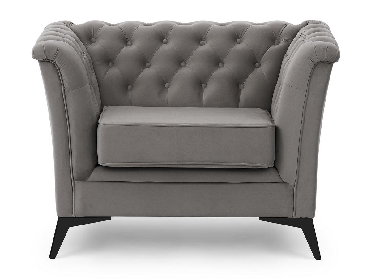 CHESTERFIELD-SESSEL Whitby Grau Samt mit schwarzen Füßen - Schwarz/Grau, Holz/Textil (116/78/82cm) - S-Style Möbel