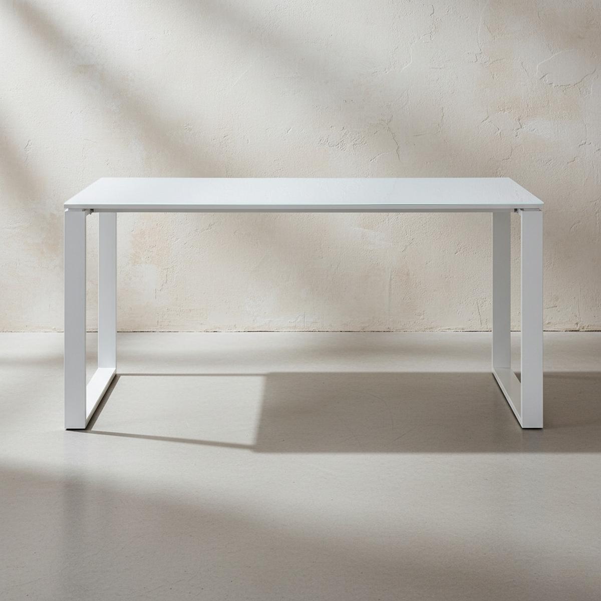 SCHREIBTISCH "Muenchen" Glasplatte & Kufengestell, 160x80 cm Weiß - Weiß, Holzwerkstoff/Metall (80/160/75cm) - KADIMA DESIGN