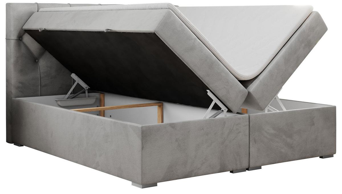 BOXBETT ALDA 140/200 Hellgrau Velvet - H4 - Hellgrau, Holz/Textil (140/200cm) - MKS