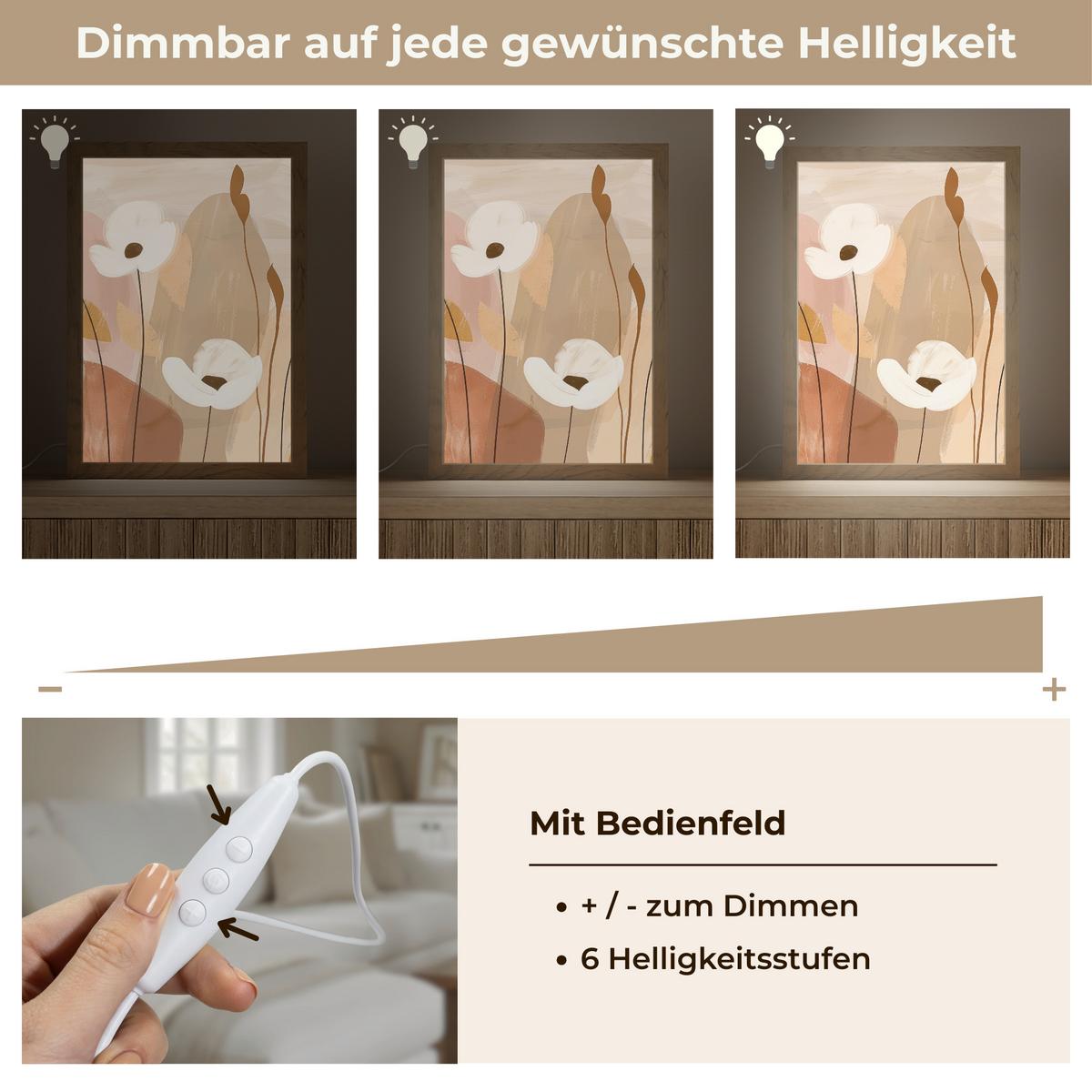 WANDLEUCHTE Blumen - Abstrakt - Beige - Strichzeichnung 20x30 cm - Sandfarben, Holzwerkstoff (20/30/8cm) - OnlyWow