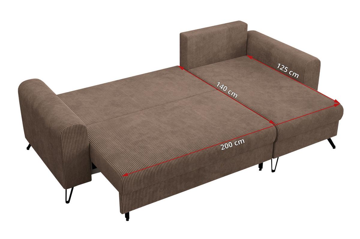 ECKSOFA Hugo Cord Hellbraun - Hellbraun/Schwarz, Textil/Metall (242/140cm) - MKS