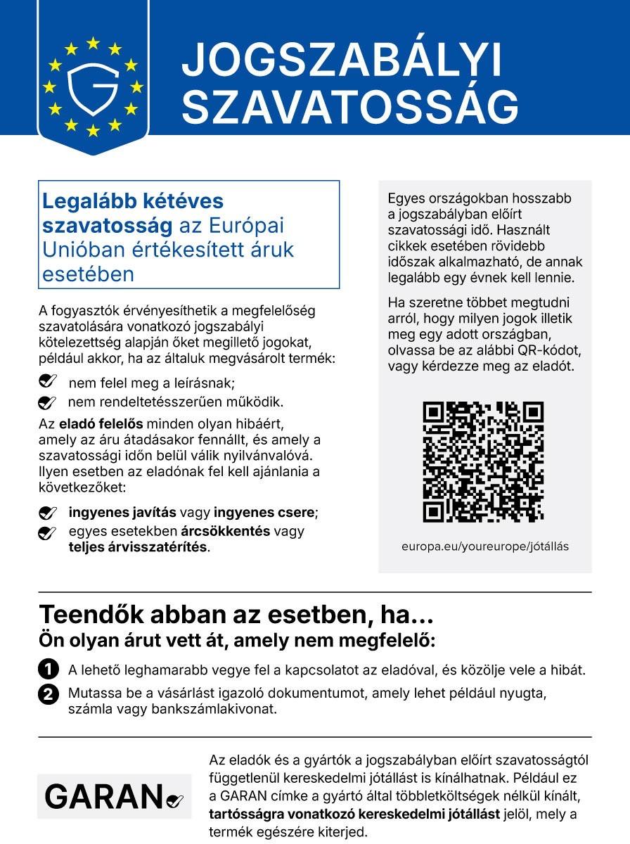 A jogszabályi szavatosságról szóló harmonizált értesítés, kattints a PDF megnyitásához