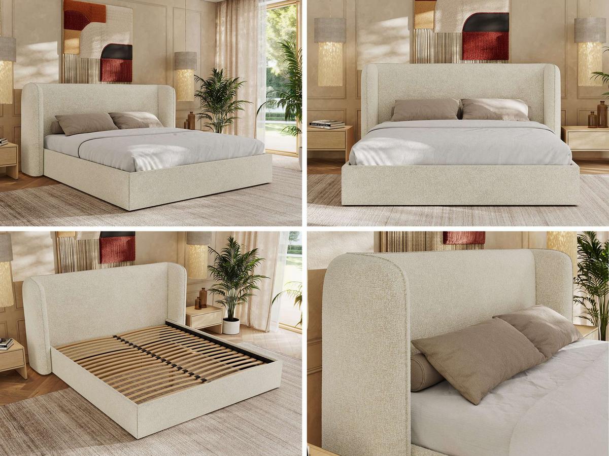 POLSTERBETT EMORA CLASSIC 200/200 - Creme Strukture - Multipocket-Matratze - Creme, Textil (200/200cm) - MKS