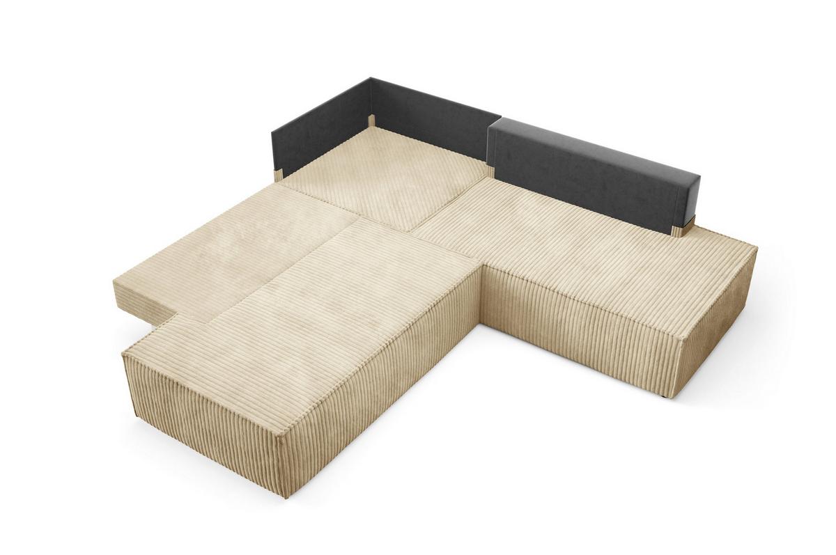 ECKSOFA TESSO II R-S Beige Kordstoff mit Schlaffunktion - Beige, Holz (254/254cm) - MASSENO