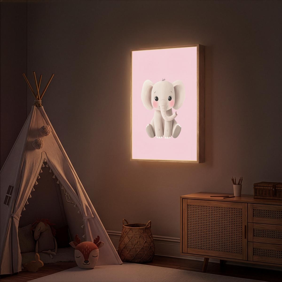 NACHTTISCHLAMPE MIT AKKU Elefant - Baby - Rosa - Cartoon 70x100 cm - Rosa, Holzwerkstoff (8/70/100cm) - OnlyWow