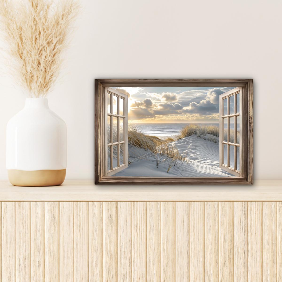 LEINWANDBILD Ausblick - Strand - Dünen - Meer - Natur Deko Schlafzimmer 30x20 cm - Sandfarben, Textil (30/20cm) - MuchoWow