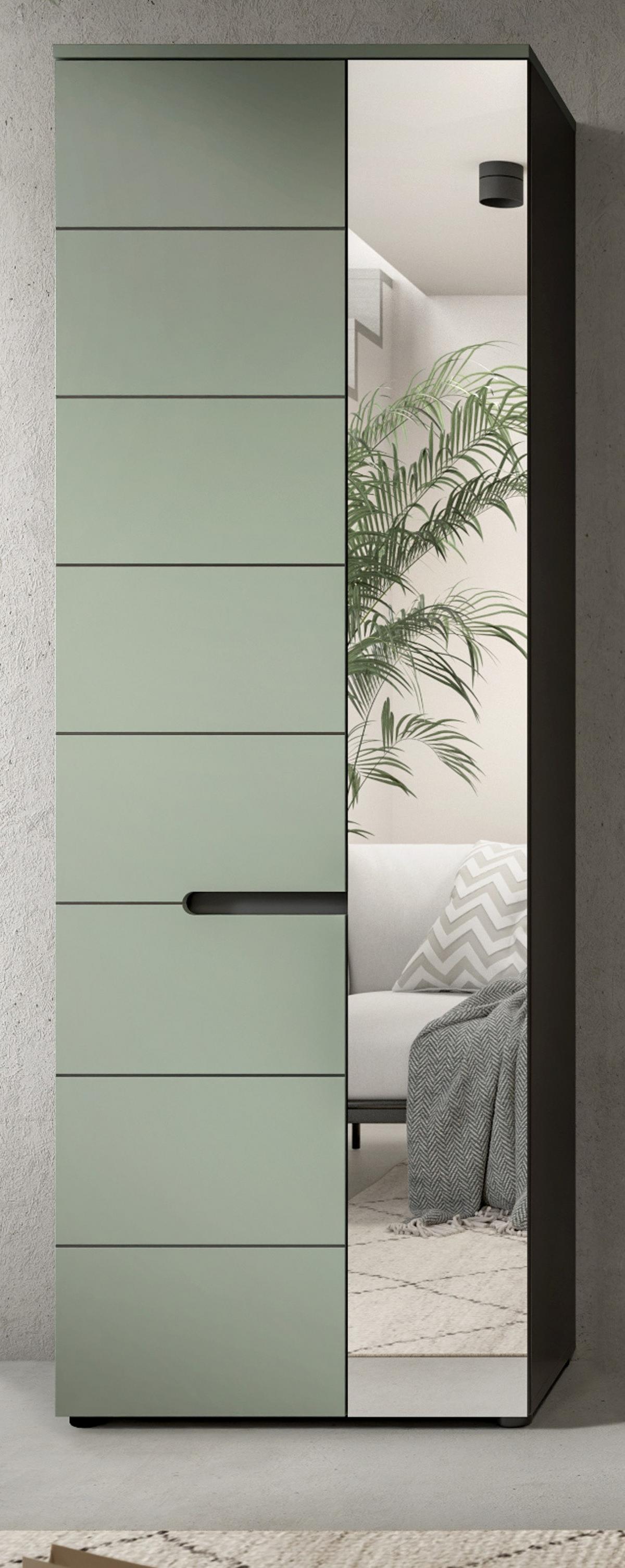 GARDEROBENSCHRANK Salbei Grün und Basalt Grau, Schuhschrank 65 x 190 cm, variable Inneneinteilung und Soft-Close - Salbeigrün/Schwarz, Holzwerkstoff/Kunststoff (65/190/37cm) - Inn.Furn
