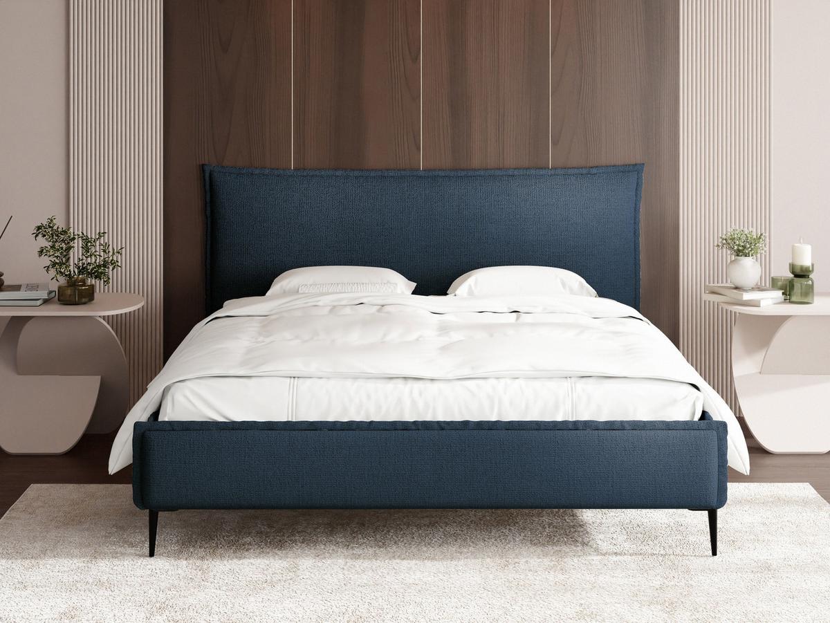 POLSTERBETT Pillow Rise mit Bettkasten, Lattenrost & hohen Metallfüßen in Dunkelblau Chenille 200x200 cm - Birkefarben/Schwarz, Holz/Holzwerkstoff (200/200cm) - WFL GROUP