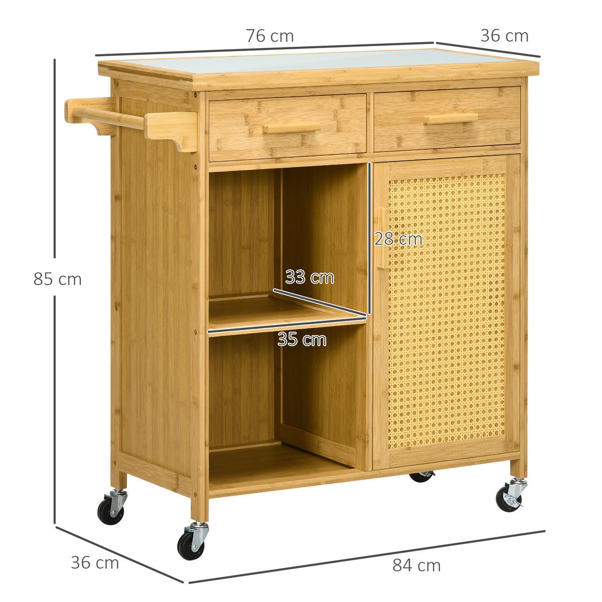 KÜCHENWAGEN, Bambus, Naturholz - Naturfarben, Naturmaterialien (36/85/84cm) - HOMCOM