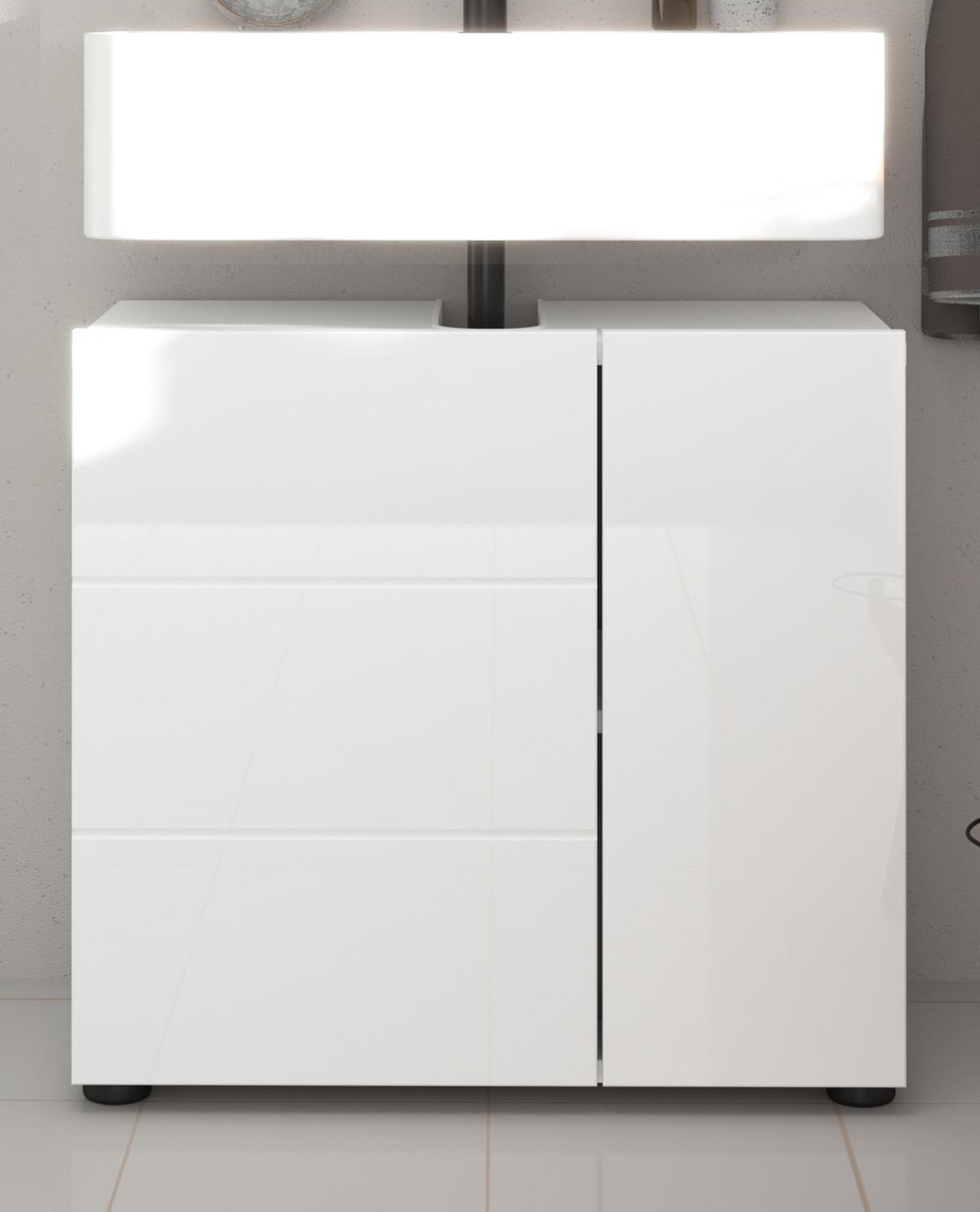 WASCHBECKENUNTERSCHRANK weiß Hochglanz 60 cm, Bad Unterschrank 2-türig - Weiß Hochglanz/Schwarz, Holzwerkstoff/Kunststoff (60/56/34cm) - Inn.Furn