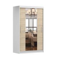 SCHWEBETÜRENSCHRANK Neomi 01 Weiß/Sonoma Eiche mit Spiegel 120 cm - Alufarben/Weiß, Holzwerkstoff/Kunststoff (120/200/61cm) - imoebel24