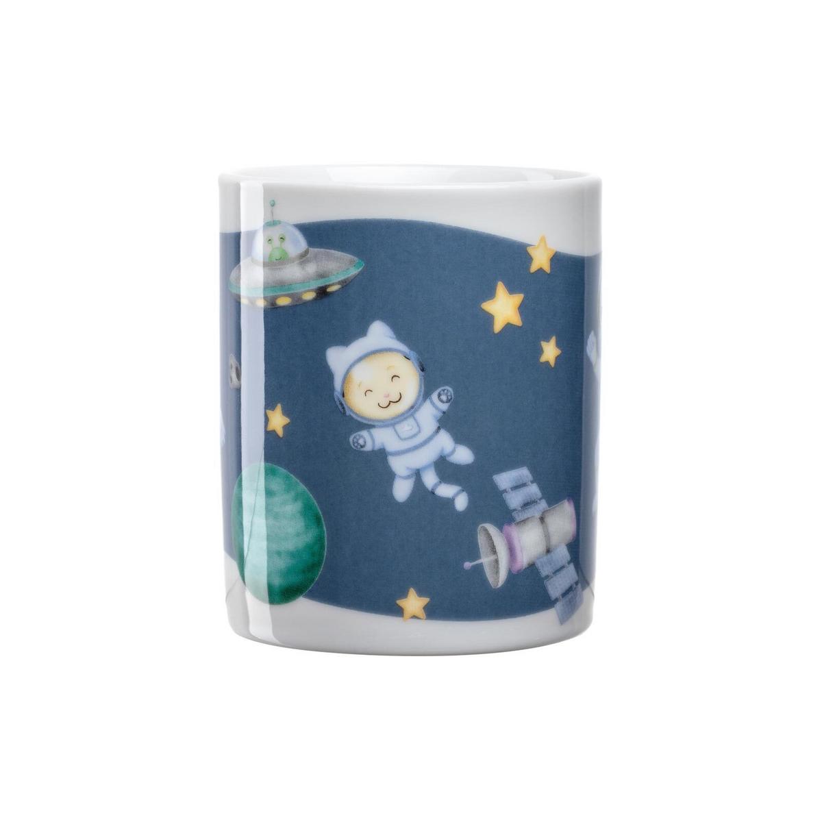 KINDERGESCHIRR SET MIT BESTECK BAMBINI AVVENTURA Weltall - Blau, Keramik/Kunststoff (2/2/2cm) - Leonardo Living