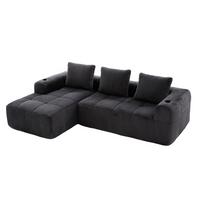 ECKSOFA 3-Sitzer mit Getränkehalter, Seitentaschen & 3 Kissen - Dunkelgrau, Textil (253/158cm) - Urban Meuble
