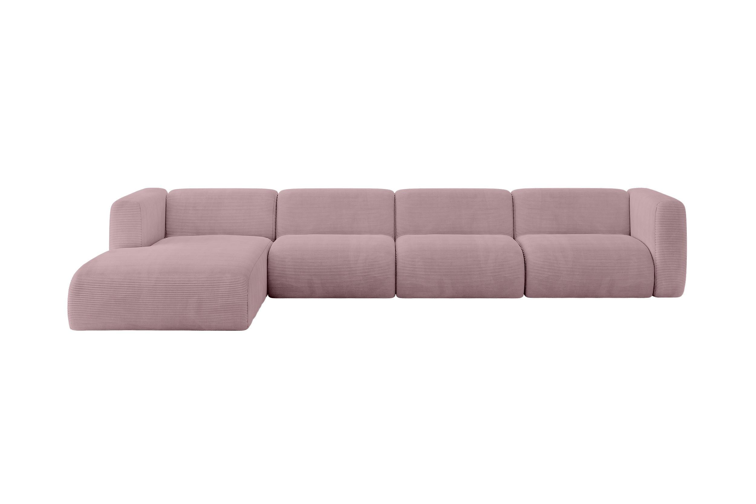 ECKSOFA Ottomane Links MIRA-L3 409x179x70 Rosa Cord - Schwarz/Rosa, Holzwerkstoff/Kunststoff (409/179cm) - ALTDECOR
