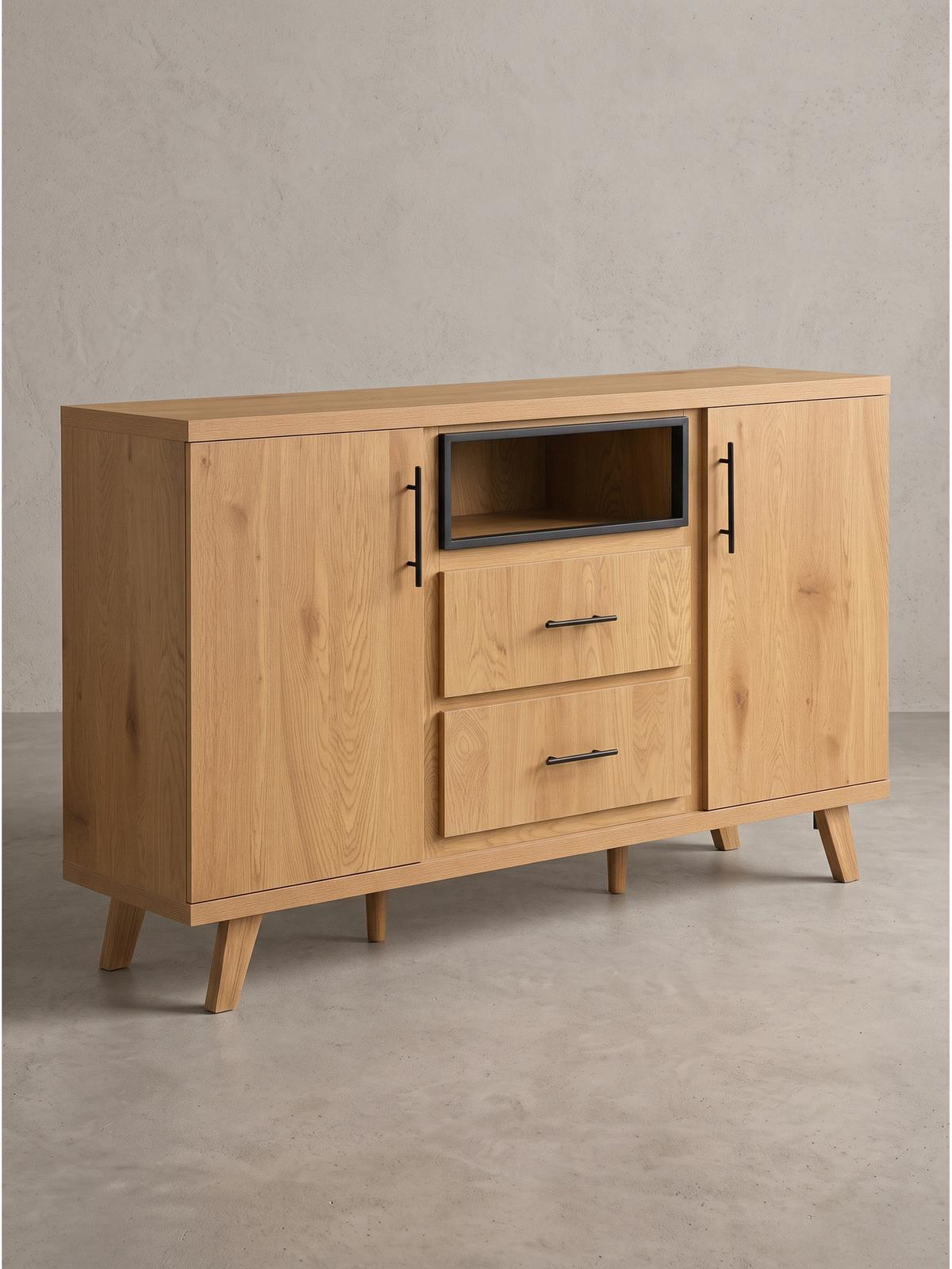 SIDEBOARD BASSANO, MDF, in Eichenoptik, mit Stauraum, 150 x 40 x 95 cm - Hellbraun/Braun, Eichenholz/Holzwerkstoff (150/95/40cm) - KADIMA DESIGN