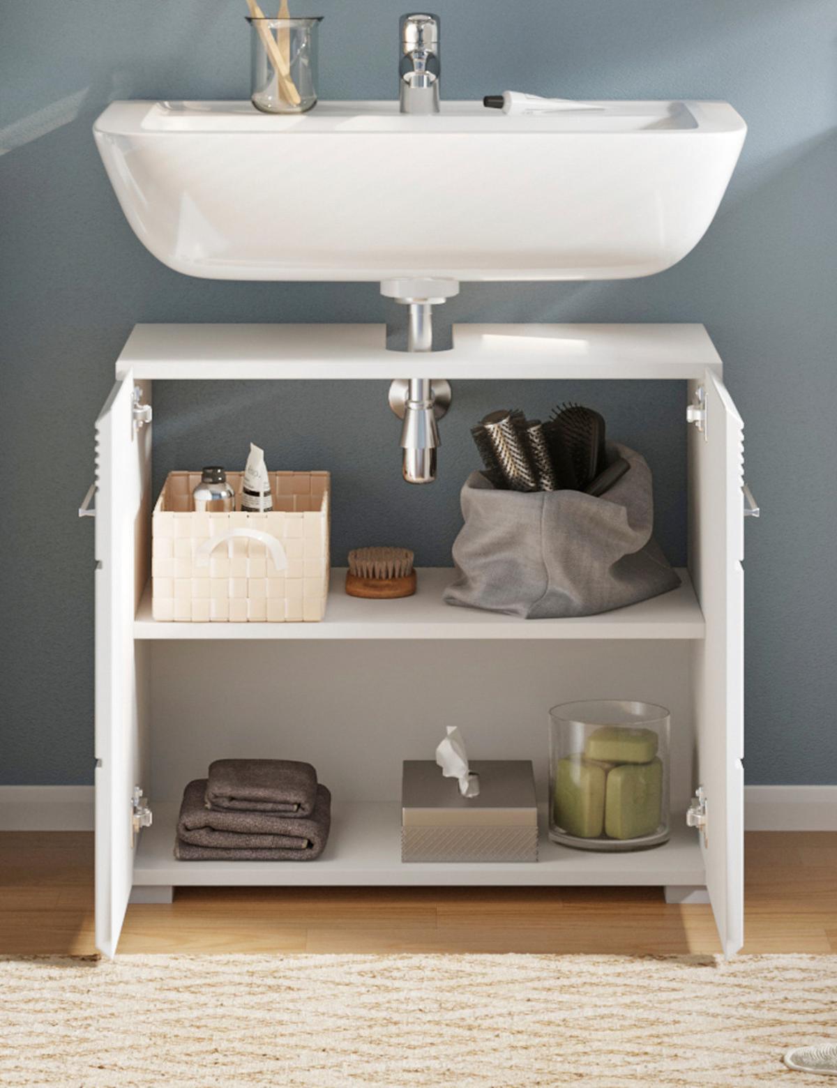WASCHBECKENUNTERSCHRANK, weiß Hochglanz 60 cm, Unterschrank mit viel Stauraum - Weiß Hochglanz/Silberfarben, Holzwerkstoff/Kunststoff (60/56/34cm) - Inn.Furn