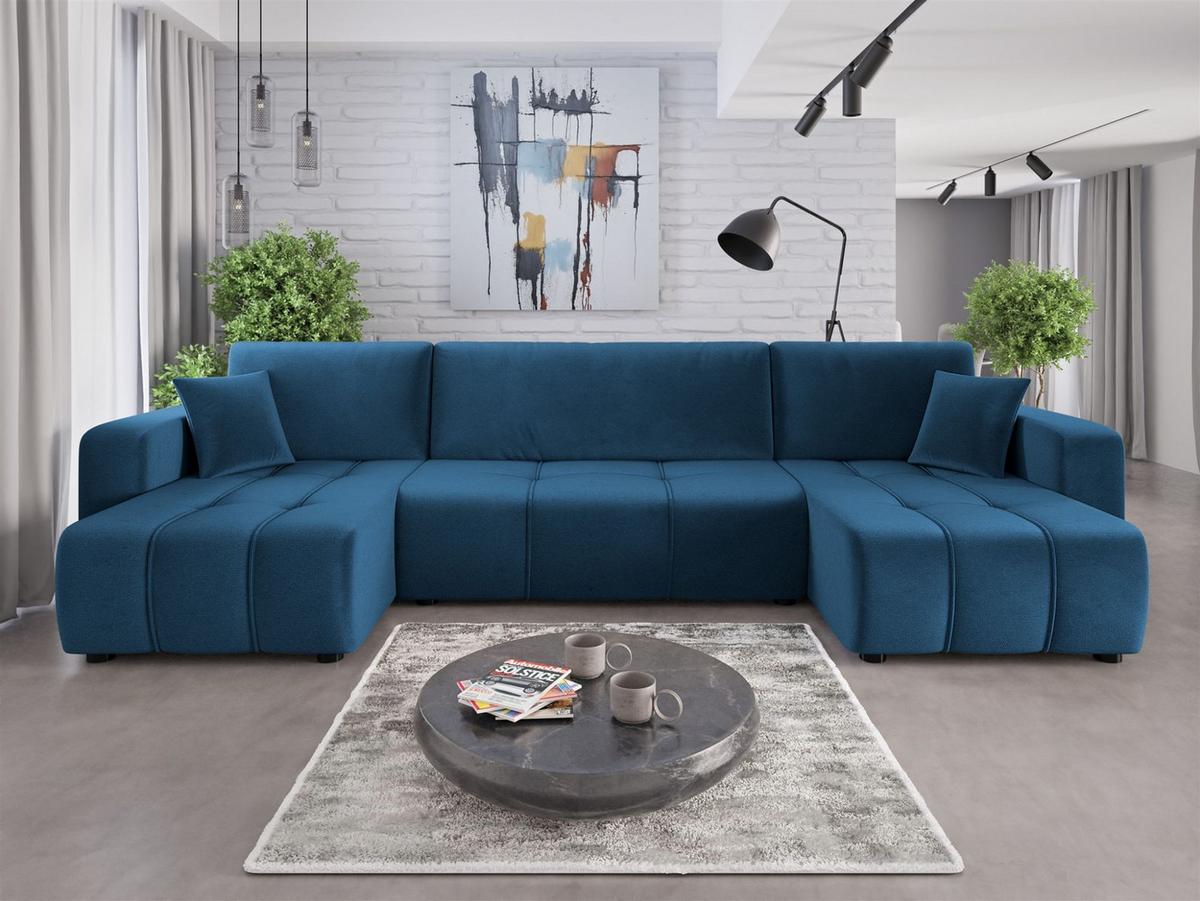 WOHNLANDSCHAFT Dagny - Blau, Holzwerkstoff/Textil (317/85/146cm) - Fun Möbel