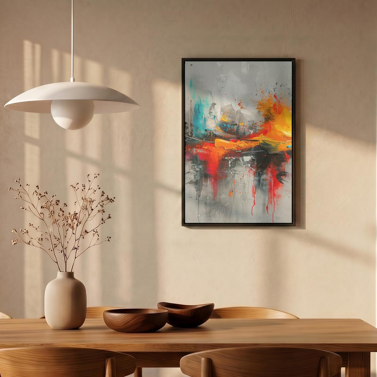 LEINWAND Bilder mit Rahmen - Moderne Kunst - Orange - Grau - Abstrakt - 40x60 - Hellgrau, Textil (40/60cm) - MuchoWow